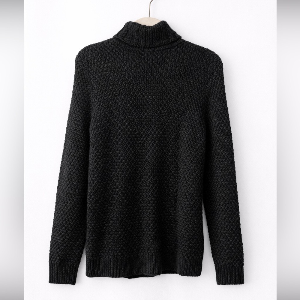 Lauren Ralph Lauren Cable Knit Turtleneck Sweater Large Black Wool Blend - Picture 3 of 5